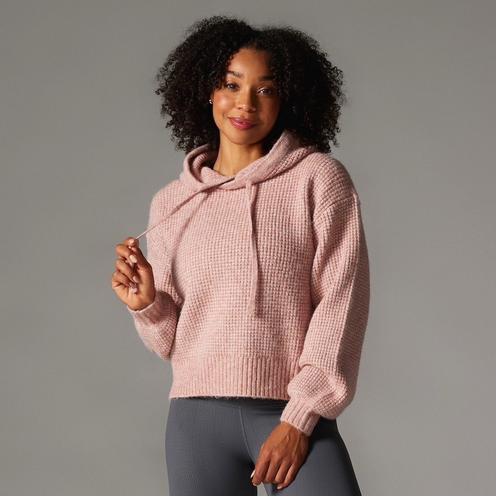TAVI Women's Pink Campfire Hoodie Club Pilates Wool Blend. Cozy Chunky Knit $118